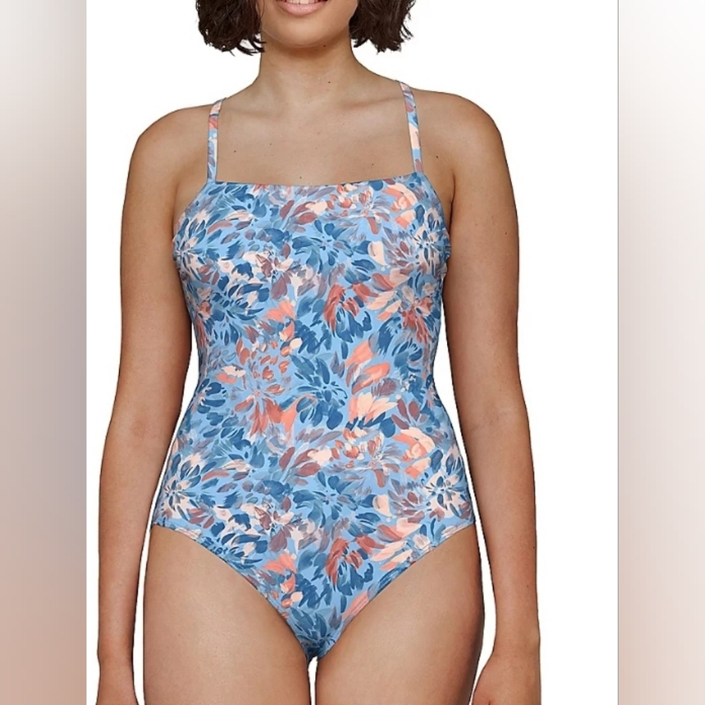 FREELY Blue Orange Swimsuit Size S Floral‎ Ring Back One Piece Wild Flower Wired